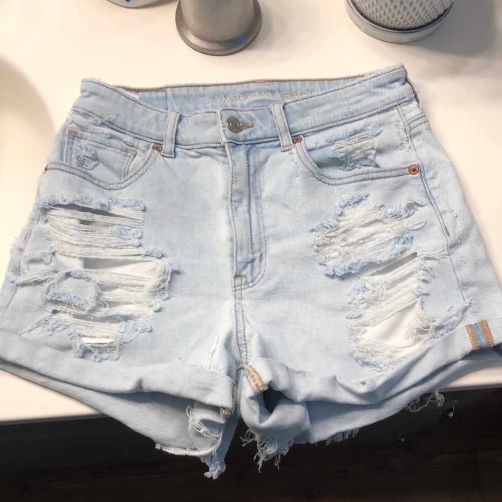 Ripped American Eagle Mom Stretch Jean Shorts